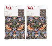 Museums & Galleries 2 x 4 Cloth Napkins - Strawberry Thief by William Morris - Organic Cotton - Artistic V&A Design - Reusable Tableware