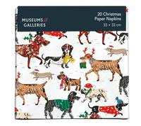 Museums & Galleries 20 Christmas Paper Napkins - Festive Dogs 'Winter Walkies' Design - Artistic Designs by Louise Cunningham - Disposable Serviettes for Parties & Dining - 33 x 33cm