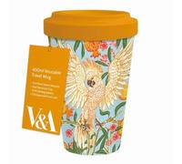Museums & Galleries 400ml Reusable Travel Mug - V&A Inspired - Cockatoo and Pomegranate Tropical Design - Sustainable Kitchenware Gift Idea
