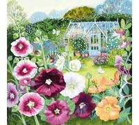 Museums & Galleries Birthday/Blank Greeting Card - Blank Card for Women with Artistic Lucy Grossmith Summer Greenhouse and Hollyhocks Design - General Card Suitable for Any Occasion