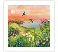 Museums & Galleries Birthday/Blank Greeting Card - Blank Card for Men/Women with Artistic Sunset Swallows Design - General Card Suitable for Any Occasion