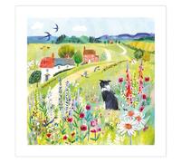 Museums & Galleries Blank Card for Women - Charming Border Collie Dog & Countryside Meadow Design - Premium Greeting Card with Envelope - Suitable for Birthdays & Other Occasions