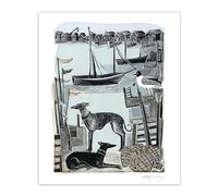 Museums & Galleries Blank Greeting Card, Coastal Harbour Whippet Dogs | Design by Angela Harding, Suitable for Birthdays and Other Occasions, Eco-Friendly, Made in the UK