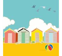 Museums & Galleries Blank Notecards Pack of 8 - Fun In The Sun by Emily Burningham - Boats & Beach Huts - 4 Each of 2 Designs - Coastal Premium Greeting Cards Multipack with Envelopes