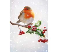 Macmillan Cancer Support Charity Christmas Cards Pack of 8 - Robin on Holly Branch - Made in the UK - Eco-Friendly