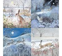 Museums & Galleries Charity Christmas Cards Multipack - Pack of 20 Assorted Premium Quality Greeting Cards with Envelopes - Festive Winter Hares - Lucy Grossmith - (5 each of 4 Designs)