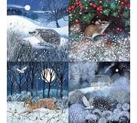 Museums & Galleries Charity Christmas Cards Pack of 20 - Assorted Designs - Animal & Countryside Theme by Lucy Grossmith - 4 x 5 Snowy Wildlife Scenes - Festive Multipack - In Aid of UK Charities