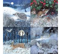 Museums & Galleries Charity Christmas Cards Pack of 20 - Assorted Designs - Animal & Countryside Theme by Lucy Grossmith - 4 x 5 Snowy Hares & Owls - Festive Cards Multipack - In Aid of UK Charities