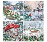 Museums & Galleries Charity Christmas Cards Pack of 20 - Assorted Designs - Lucy Grossmith Designs 4 x 5 Snowy Garden Winter Scenes - Festive Christmas Cards Multipack - In Aid of UK Charities
