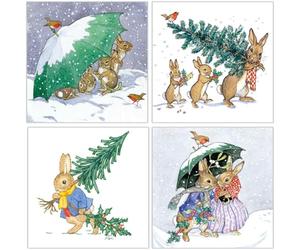 Museums & Galleries Charity Christmas Cards Pack of 20 - Festive Bunny Rabbits in The Snow - Assorted Premium Greeting Cards Multipack with Envelopes - 5 Each of 4 Designs - Supporting UK Charities