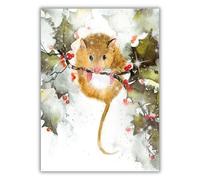 Museums & Galleries Charity Christmas Cards Pack of 8 - Festive Mouse & Holly in the Snow - Premium Greeting Cards Multipack with Envelopes - Supporting UK Charities