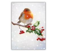 Macmillan Cancer Support Charity Christmas Cards Pack of 8 - Robin on Holly Branch - Made in the UK - Eco-Friendly