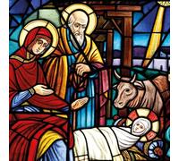 Museums & Galleries Charity Christmas Cards Pack of 8 - Nativity Scene Stained Glass Window - Religious Christmas Cards Multipack - In Aid of British Heart Foundation