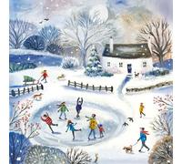 Museums & Galleries Charity Christmas Cards Pack of 8 - Skating on the Pond Scene - Festive Christmas Cards Multipack - In Aid of British Heart Foundation