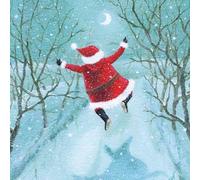 Museums & Galleries Charity Christmas Cards Pack of 8 - Skipping Santa in the Snow - Festive Christmas Cards Multipack - In Aid of Macmillan Cancer Support