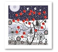Museums & Galleries Christmas Cards Pack of 8 - Frosty Morning Berries Illustration - Recyclable, Red, White, Navy Blue, 130 x 130mm