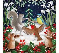Museums & Galleries Charity Christmas Cards - Wildlife Dancing Around the Tree Winter Scene - Eco-Friendly and Recyclable - Pack of 8 Cards