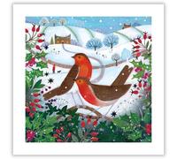 Museums & Galleries Christmas Cards Pack of 8 - Hedgerow Robins Winter Scene - Festive Christmas Cards Multipack