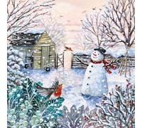 Museums & Galleries Christmas Cards Pack of 8 - Lucy Grossmith Snowman and Robin Winter Garden Design - Festive Christmas Cards Multipack