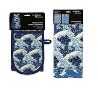 Museums & Galleries Double Oven Glove and Tea Towel Set - Organic Cotton - 'The Great Wave' - Artistic Japanese Design - Stylish Kitchenware