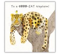 Museums & Galleries Funny Nephew Birthday Card - Humorous Leopard in Tree Design - To a Grrr-eat Nephew - Happy Birthday Card for Him