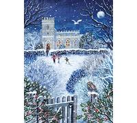 Museums & Galleries Pack of 8 Artistic Charity Christmas Cards - 'Evening Song' by Lucy Grossmith - Stunning Snowy Church Scene With Owls - 8 Cards of 1 Design