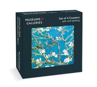 Museums & Galleries Set of 4 Coasters - 'Almond Branches in Bloom' by Vincent Van Gogh Design - Cork Backed - Statement Coasters for the Home
