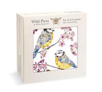 Museums & Galleries Set of 4 Coasters - Elegant Bird and Floral Design by Helen Ahpornsiri - Cork Backed - Statement Coasters for the Home