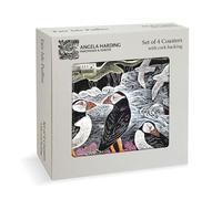 Museums & Galleries Set of 4 Coasters - 'Fair Isle Puffins' by Angela Harding Design - Cork Backed - Statement Coasters for the Home