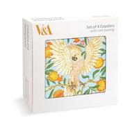 Museums & Galleries Set of 4 Coasters - V&A Walter Crane's 'Cockatoo and Pomegranate' Design - Cork Backed - Statement Coasters for the Home