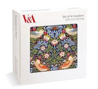 Museums & Galleries Set of 4 Cork Backed Coasters - William Morris Strawberry Thief Design - V&A Statement Coasters for the Home