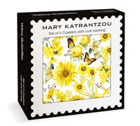 Museums & Galleries Set of 4 Cork Backed Coasters - Yellow Butterflies and Flowers Mary Katrantzou Design - Statement Coasters for the Home