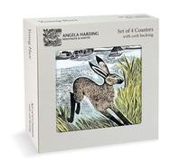 Museums & Galleries Set of 4 Cork Backed Coasters - Young Hare Linoprint Design by Angela Harding - Statement Coasters for the Home