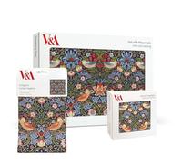 Museums & Galleries Set of Cork Backed Placemats, Coasters and Cotton Napkins - 4 of each - William Morris Strawberry Thief Design - V&A Statement Tableware Set for Stylish Dining