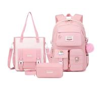 MUSEVOS Girls Backpack for School, Teenage Multiple Pockets Backpack, Bookbag for Primary Elementary High School, 3pcs Set-pink, M, Classic