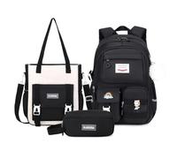 MUSEVOS Girls Backpack for School, Teenage Multiple Pockets Backpack, Bookbag for Primary Elementary High School, 3pcs Set-black, L, Cute