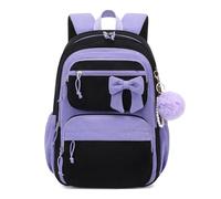 MUSEVOS School Backpack for Teen Girls, Cute Corduroy Backpack for Elementary Middle High School with Multi-Pockets, Black Purple, 17"h X 12"w X 8"d, Modern