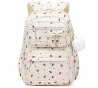 MUSEVOS School Backpack for Teen Girls, Cute Corduroy Backpack for Elementary Middle High School with Multi-Pockets, Strawberry Beige, 17"H x 12"W x 8"D, Modern