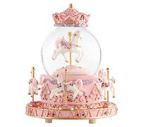 Musfunny Carousel Snow Globe Music Box: Carousel Music Box with Color Changing LED Lights - Snow Globe for Girls Women Daughter Birthday Christening Valentine's Day