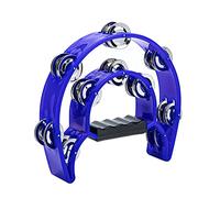 Musfunny Tambourine Double Row Metal Jingles Hand Held Percussion Tambourines Half-Moon Musical Instrument for Adults, Church, KTV, Party (Blue)