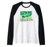Mush On Dog Sledding Northern Lights Husky Sled Dog Raglan Baseball Tee
