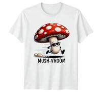 Mush-Vroom Funny Mushroom Pun Running Cartoon Graphic T-Shirt M White