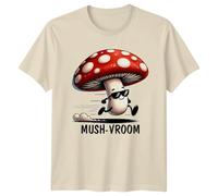 Mush-Vroom Funny Mushroom Pun Running Cartoon Graphic T-Shirt S