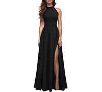 MUSHARE Women's Halter Neck Sexy Split Cocktail Party Maxi Long Formal Dress, Black, S