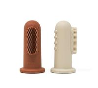 Mushie Baby Finger Toothbrushes | 1x Set of 2 Silicone Finger Toothbrush Baby | Babies First Toothbrush Soothing Irritated Gums | Material: Food-Grade Silicone (Clay/Shifting Sand)