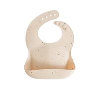 Mushie Baby Silicone Bib | Adjustable Fit Waterproof Bibs | Easy Wipe Baby Feeding Bibs | 4 Adjustable Sizes with Deep Front Pockets | 100% BPA and Phthalate Free (Vanilla Confetti)