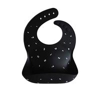Mushie Baby Silicone Bib | Adjustable Fit Waterproof Bibs | Easy Wipe Baby Feeding Bibs | 4 Adjustable Sizes with Deep Front Pockets | 100% BPA and Phthalate Free (Black Numbers)
