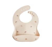 mushie Baby Silicone Bib | Adjustable Fit Waterproof Bibs | Easy Wipe Baby Feeding Bibs | 4 Adjustable Sizes with Deep Front Pockets | 100% BPA and Phthalate Free (Rainbow)