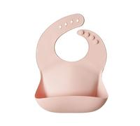 Mushie Baby Silicone Bib | Adjustable Fit Waterproof Bibs | Easy Wipe Baby Feeding Bibs | 4 Adjustable Sizes with Deep Front Pockets | 100% BPA and Phthalate Free (Blush)