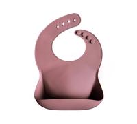 Mushie Baby Silicone Bib | Adjustable Fit Waterproof Bibs | Easy Wipe Baby Feeding Bibs | 4 Adjustable Sizes with Deep Front Pockets | 100% BPA and Phthalate Free (Dusty Rose)
